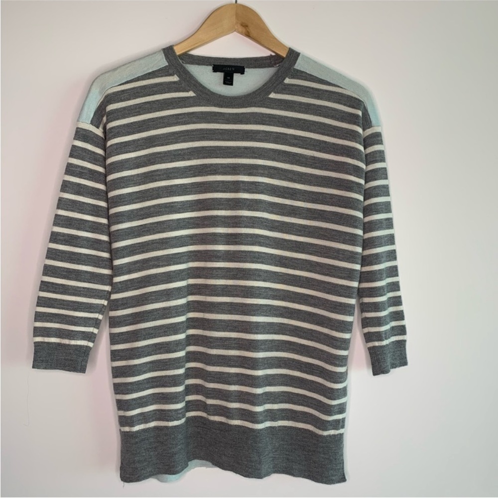 J Crew Gray and White Stripped Mint Lightweight Sweater